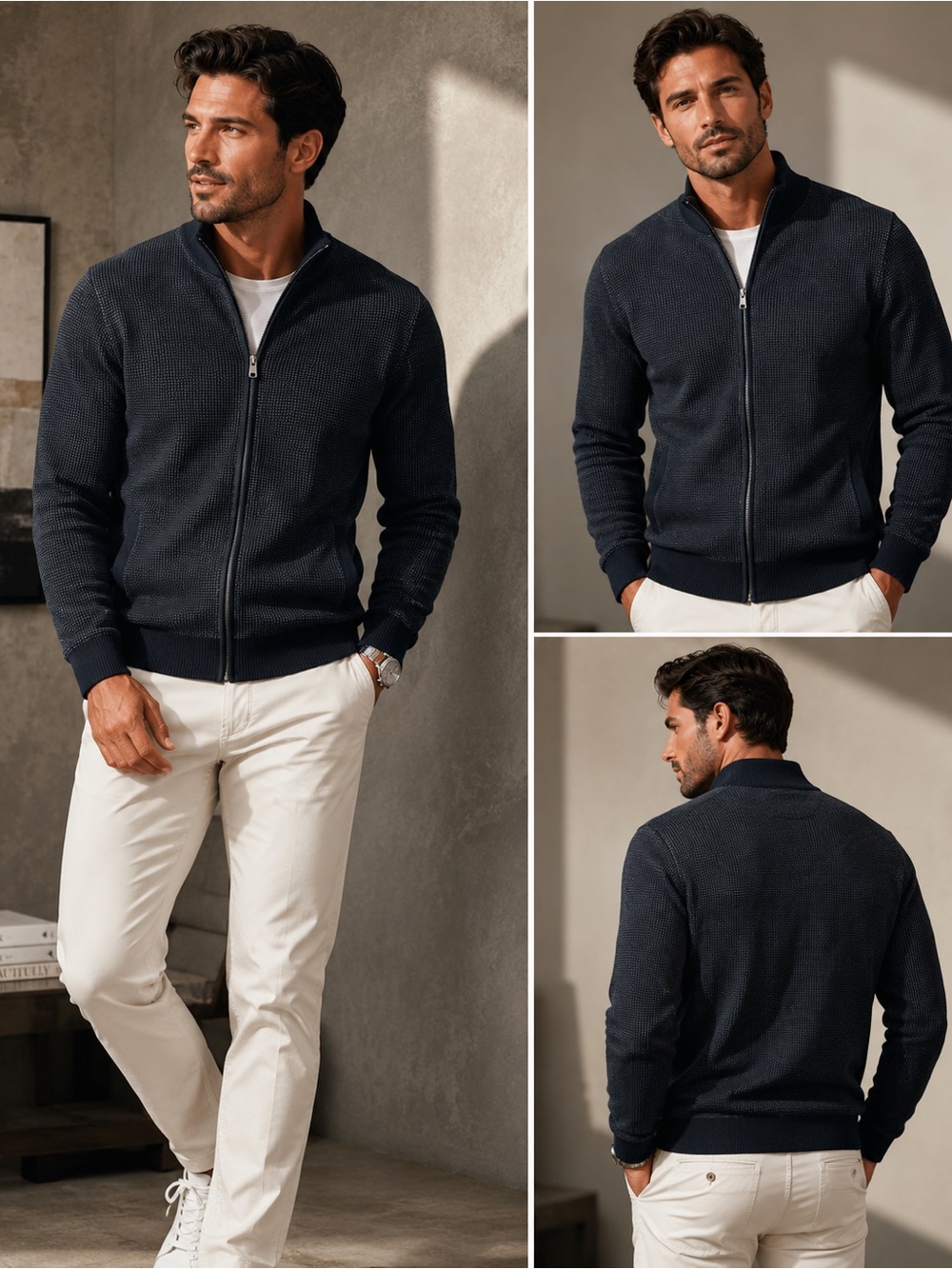 Marc Anthony Full Zip Knit Sweater Jacket Men’s XL Black Gray Mock Neck Casual